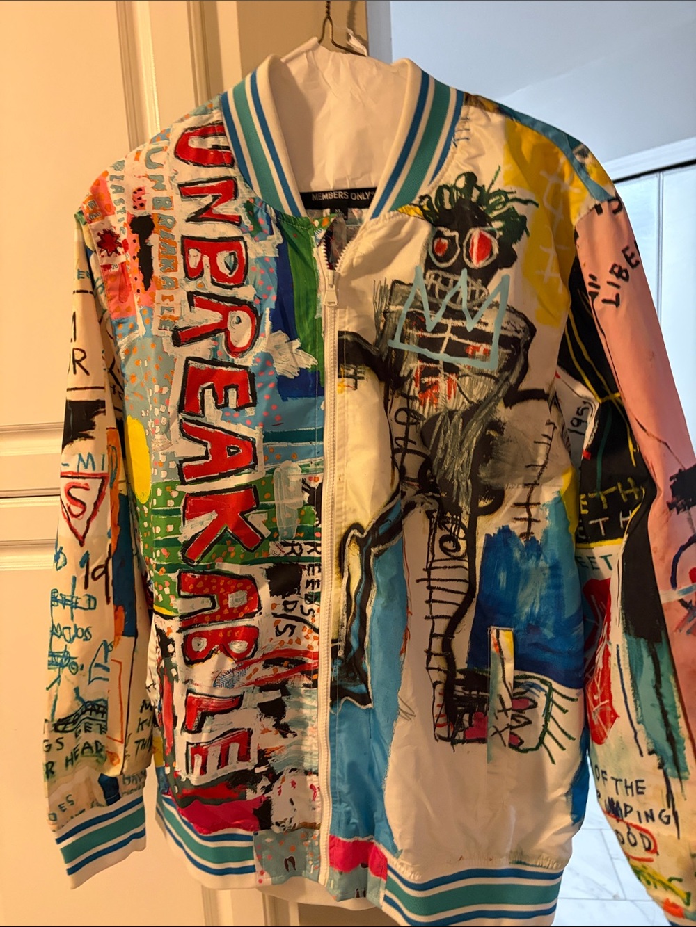 Members only street wear Jean Michael Basquiat Graffiti Print Bomber Jacket - xl